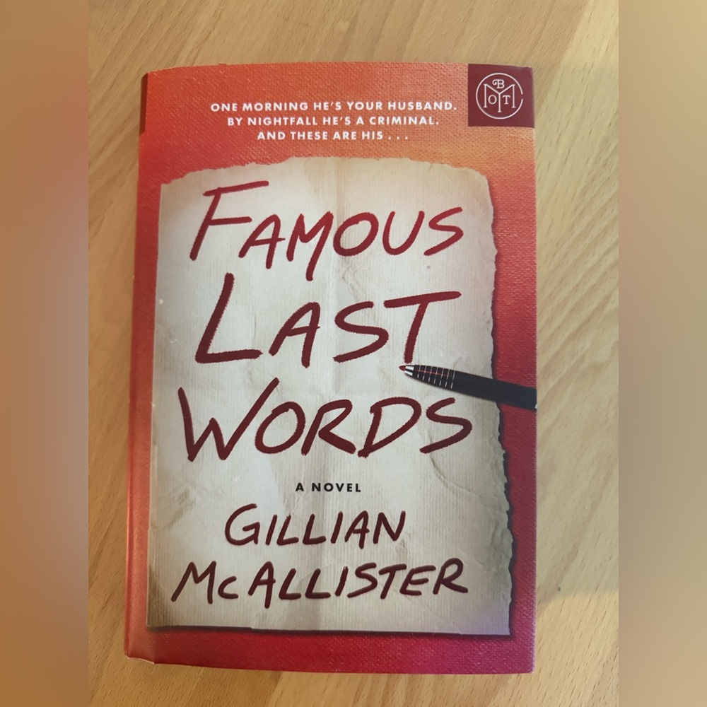 Famous Last Words 📚 hardcover book by Gillian McAllister BOTM edition